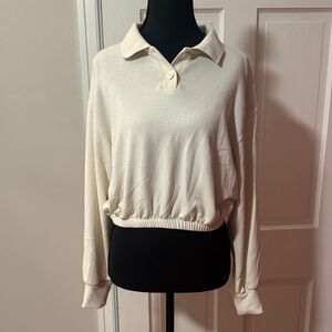 Zara Cropped Small Polo Cream Color Sweater